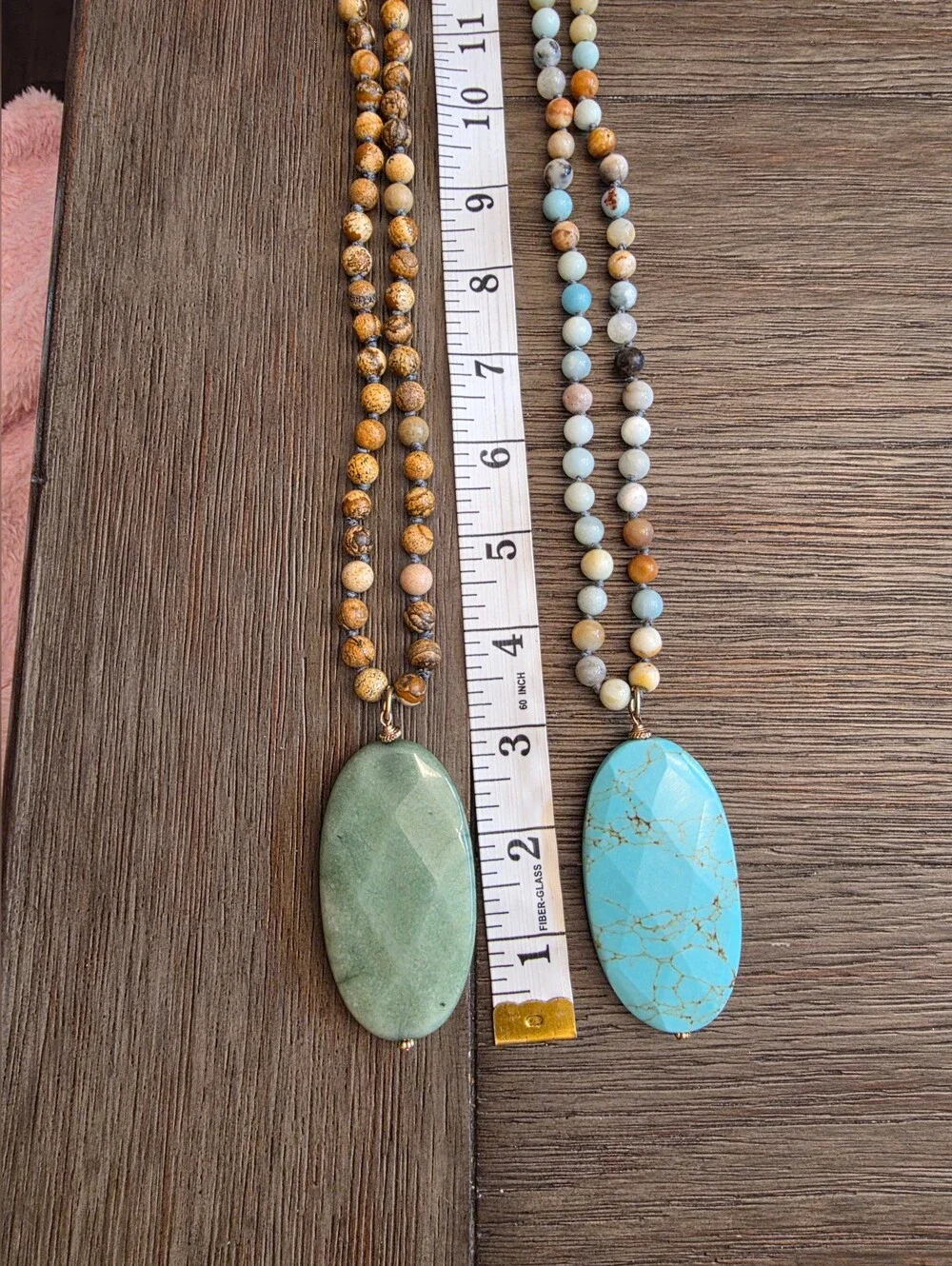 Boho Amazonite Beaded Necklace with Oversized Turquoise Pendant